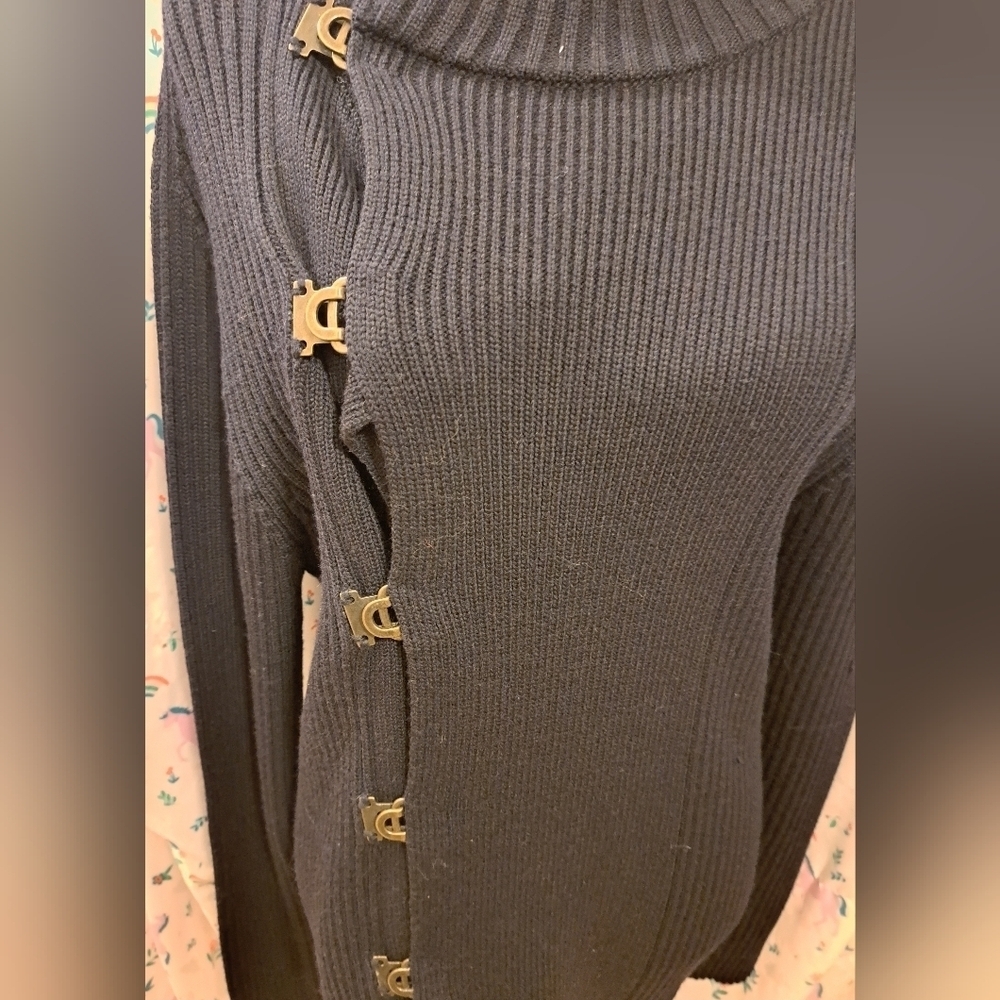 Vintage Y2K Dolce & Gabbana Black Knit Virgin Wool Goth Moto Sweater Dress SZ XL - Picture 3 of 6